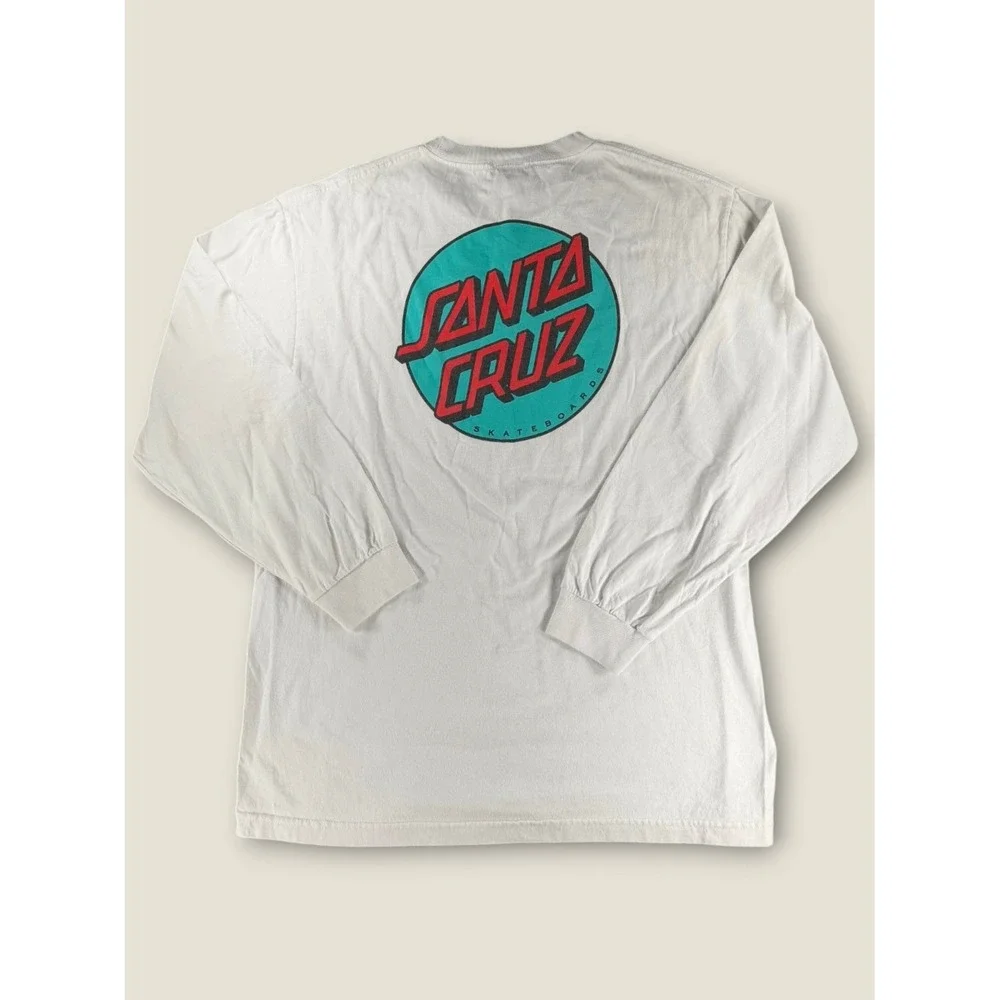 Santa Cruz Skateboards Mens Large White Long Sleeve Dot Logo Graphic T-Shirt